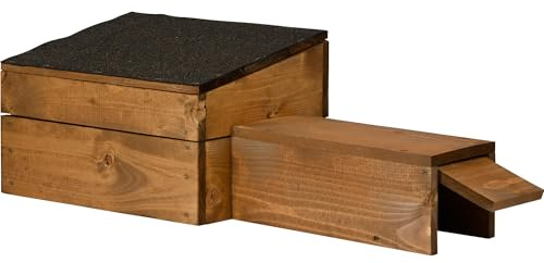 dobar® Caseta de erizos con Entrada Larga, a Prueba de Gatos, Cueva de Erizo, Aleta para Ratas, casa de Erizo con Techo de betún, Techo extraíble, 74,5 x 29 x 24 cm, Color marrón