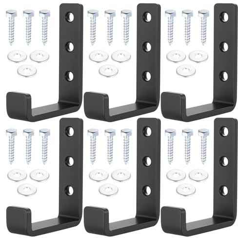 McBlast 6 Pcs Wall Hooks for Hanging Heavy Duty Garage Hooks for Storage, Wall Mounted J Shaped Utility Hook for Home Gym Power Tools Ladder Shed Garden Tools Hanger Hook Organizer(Black, Large)