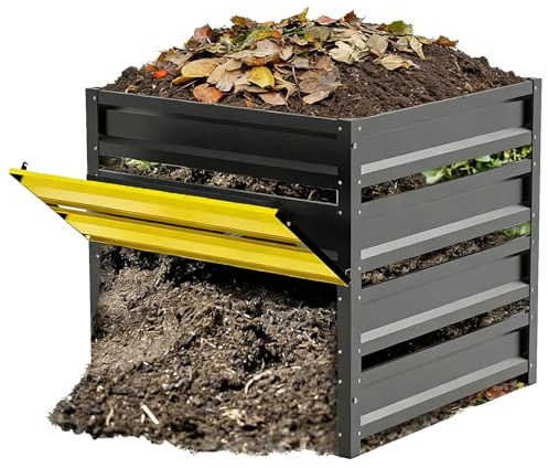 285 Gallon Compost Bin Outdoor, Metal Compost Bins with with Pull-Out Door, Galvanized Steel Sheet, Heavy Duty Composting Bin for Outside Backyard, Garden, Patio, Natural, 41(L)*41(W)*39.4(H) inch