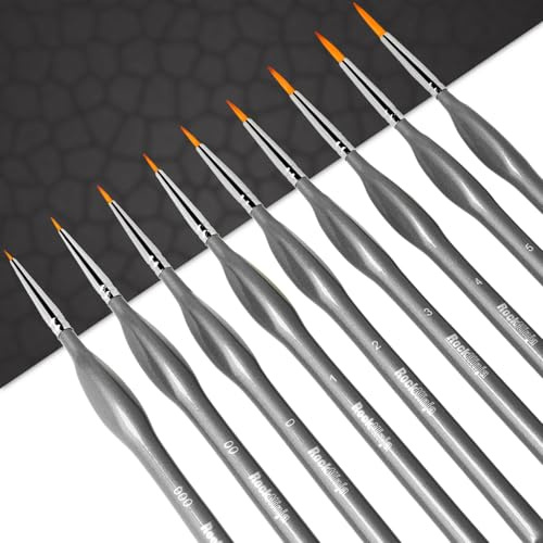 Penselset, målning, 9 stycken, fina detaljpenslar för akryl, akvarell, modellbygge, perfekt för akrylfärger, vattenfärger, miniatyrer, olja, modeller, linjeritning och nageldesign (grå)