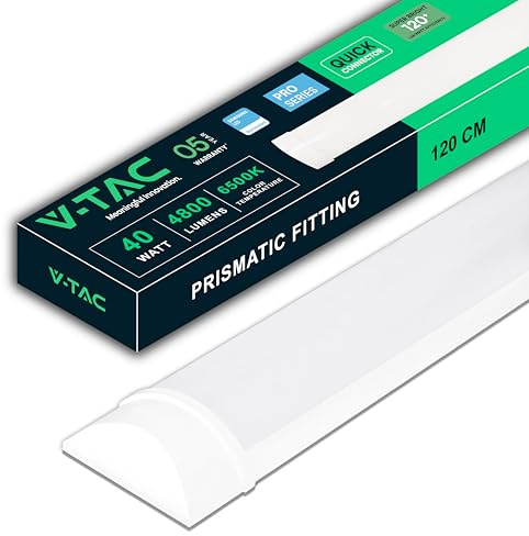 V-TAC Plafoniera LED 120 CM Lineare da Soffitto - 40W - Chip Samsung - Lampada Rettangolare 4300 Lumen IP20 per Parete, Garage, Negozio - Tubo LED - Luce Bianca Fredda 6500K