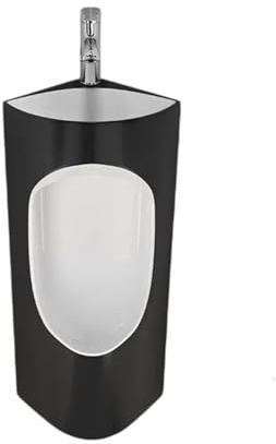 2-in-1 Urinal mit Waschbecken für Herren, Wandmontiertes Eck-Urinal aus Keramik, Platzsparendes Herren-Pissoir mit Wasserhahn, Nano-Glasur Schutz vor Flecken für Haus, Büro & Garage(Black white)