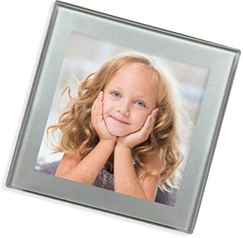 Personalised Custom Photo Glass Coaster Drink Mats Gift Set | Black Silver (Silver)