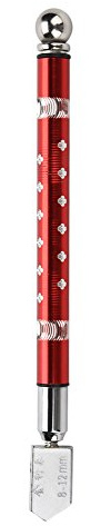 Coupe-Verre Lame en Carbure Cimenté Couteau pour Verre Poignée en Métal Antidérapante Outil de Découpe pour Miroir Verre, Épaisseur de Coupe 3~15mm (Red)