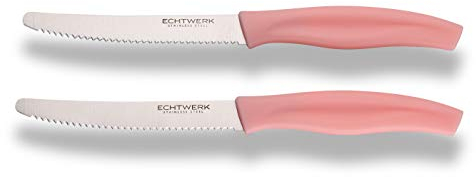 ECHTWERK Couteau à pain/petit déjeuner 2 pcs. en acier inoxydable à lame crantée, manche en plastique, rose