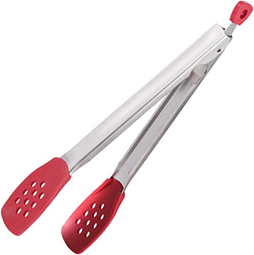 Hoshen 30 cm kök silikontång, handtag i rostfritt stål, anti-skållning grillklämma brödbiff, infällbart hänglås