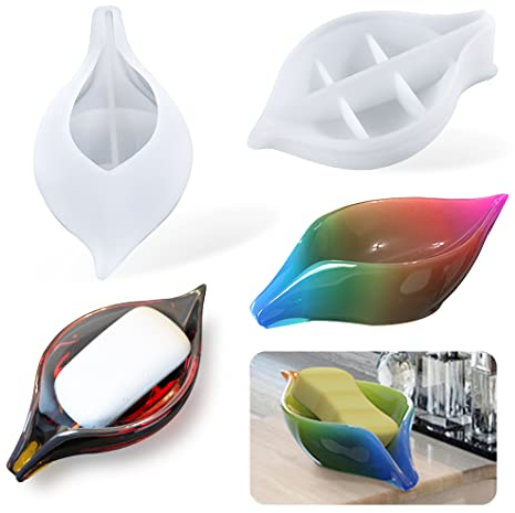 Rolin Roly Seifenschale Silikonform Seife Drain Harzform Blatt Halter Epoxid Gießform Resin Soap Silicone Molud for DIY Leaf Soap Dish Schmuckteller Haus Dekoration
