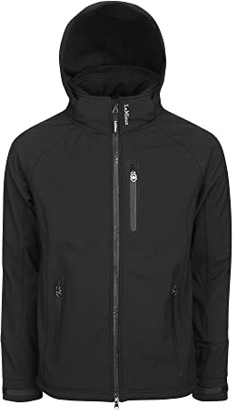 LeMieux Mens Elite Soft Shell Jacket in Black - 2 Way Zip - Lightweight - Detachable Hood - Adjustable Cuffs - Small