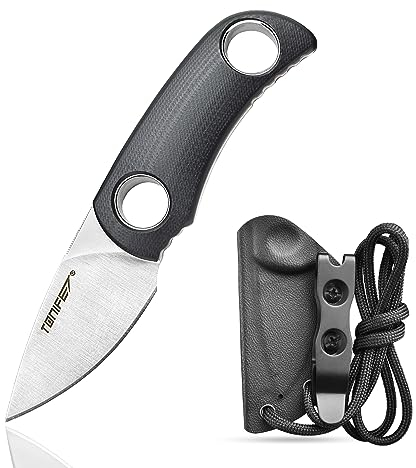 TONIFE Runer Feststehendes Neck Knife mit Scheide und Lanyard 4,7cm Full Tang-Klinge EDC Messer Neck Knife für Outdoor (Schwarz+satin)