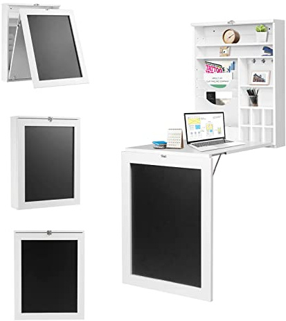 LIFEZEAL fällbart väggbord, multifunktionellt fällbord med öppen hylla och tavla, fällbart väggbord för kök, vardagsrum och matsal, 86,5 x 60 x 150 cm (vit)