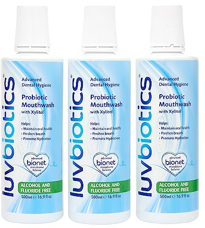 Luvbiotics Mundspülung ohne Fluorid mit oralen Probiotika & Xylit – 3er-Pack (3 x 500 ml) – Alkoholfrei, ohne SLS & Parabene – Für frischen Atem, gesundes Zahnfleisch & starke Zähne