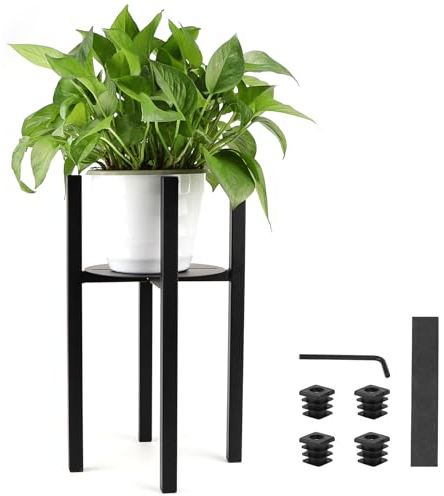 lalago Verstellbarer Pflanzenständer Blumenständer, 41cm hoch Pflanzenständer Blumentopfständer aus Metall , Blumenhocker Planzenhocker mit Tablett von 24 bis 36 cm Durchmesser für Blumentopf