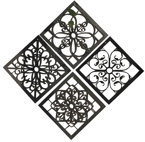 ABOOFAN 4 Stück Bauernhaus-wandkunst Selbstklebendes Dekor Für Die Wand Mandala Geschnitztes Holzdekor Wandpaneel Mit Holzrahmen Tür-kunst-tapete Dekorative Hintergrund Abnehmbar Hölzern