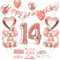 Luftballon 14. Geburtstag Roségold - Deko Set Mit Riesen Folienballon Zahl 14, Happy Birthday Ballon Für Frauen