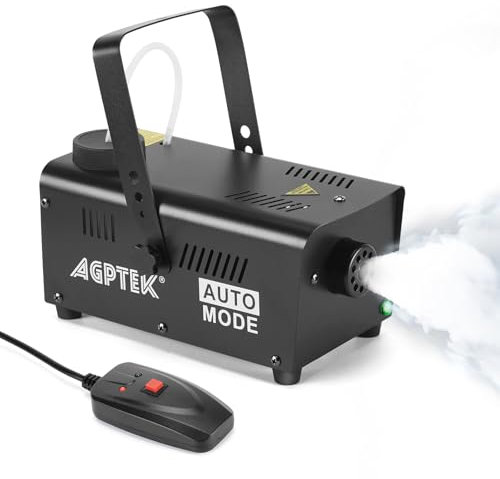 AGPTEK Máquina de Humo con Mando a Distancia Inalámbrico y Función de Pulverización Automática, Ideal para Halloween, Navidad, Bodas, Fiestas, Rendimiento DJ y Espectáculo en el Escenario