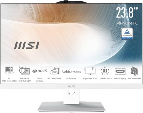 msi Modern AM242TP AIO Desktop: 23.8 FHD, Intel Core 5-120U, 16GB Memory, 1TB M.2 NVMe SSD, Windows 11 Home Plus: White 1M-1097US