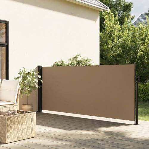 Homgoday Auvent Latéral Rétractable Taupe 120x600 cm, Protection de l'intimité et Vent, Paravent Store Clôture de Jardin, Extensible Brise Vue pour Extérieur Balcon Terrasse A