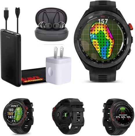 Garmin Approach S70 47MM Black- Golf GPS Fitness Tracker Smartwatch for Men, Lightweight Touchscreen AMOLED Display and Preloaded Courses Bundle with Air Pro TWS Truly Wireless Earbuds - (Color May