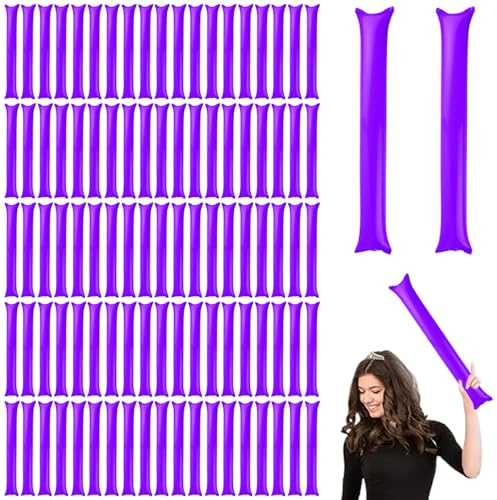 Obelunrp Thunder Sticks, 100pcs Boom Sticks Noise Makers, Inflatable Cheerleading Spirit Sticks, Plastic Boom Stick for Sporting Events Dance Basketball Football Game (Purple)