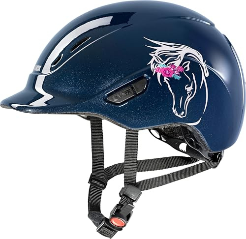 uvex Kidoxx - Casco da equitazione per bambini leggero – Vestibilità individuale – Ventilazione ottimale – Flower Navy Shiny 3XS-XS