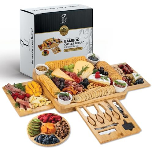 ZESTFUL LIFE Charcuterie Boards Set - Large Bamboo Cheese Board Set - House Warming Gifts New Home, Wedding Gift for Couple, Bridal Shower Gift, Birthday Gifts for Women