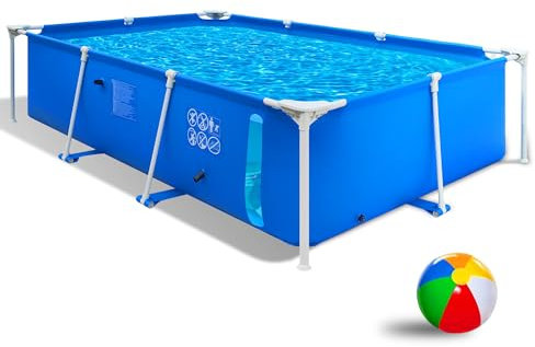 Hikersky Piscina fuori terra, 8,5 'x 5,2' x 63 cm, piscina rettangolare con telaio in acciaio, piscina all'aperto per famiglie, blu