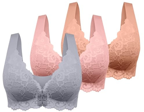 ZTFYKLIN Lot de 3 Soutien-Gorge Femme Fermeture Devant Soutien Gorge sans Armature Dentelle Sexy Brassiere Confortable Push Up Bralette Femmes Classique Lingerie Grande Taille Respirant Sport