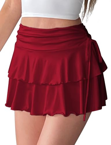 FEOYA Minigonna da donna con volant Y2k una linea a vita alta plissettata skater skort fiocco laterale fluide carino gonne corte casual tennis party club