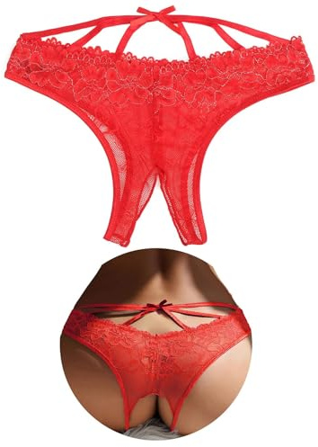 ohyeahlady Slip Donna con Buco Taglie Forti Perizoma Aperto Invisibile Mutande Brasiliana Pizzo Tanga Curvy Mutandine Vita Bassa Micro Bikini G-String Culotte Pizzo Underwear Thong Rosso,S