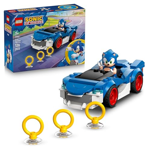 LEGO Sonic The Hedgehog Sonic : Le Bolide Ultra-Rapide - Jouet Voiture de Course avec Minifigurine, Émeraude du Chaos & 3 Anneaux d’Or - Cadeau Gaming pour Garçon ou Fille dès 7 Ans 77117