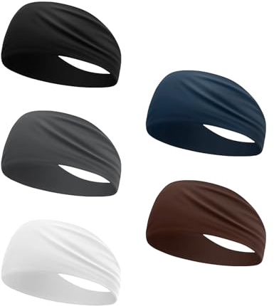 5 fasce sportive da uomo e donna, fascia elastica per il sudore sulla fronte, antiscivolo, traspiranti, per fitness, corsa, yoga, basket, 5 colori
