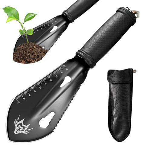 Lvjkes Gartenschaufel, Multifunktions Edelstahl Ultraleicht Gartenschaufel Klein, Schwarz Camping Schaufel, Mit wasserdichte Tragetasche für Camping im Freien, Gartenarbeit, Abenteuer in der Wildnis