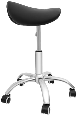 Shinpeed Sadelpall, rullpall, sadelpall med hjul, justerbar höjd, roterande pall, arbetspall för massage spa, salong (svart)