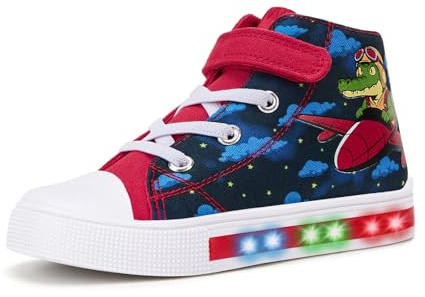 Boys Trainers Kids High-Top Flashing Canvas Shoes Unisex Child Light Up Lightweight Casual Shoes Crocodile Pilot Size 9