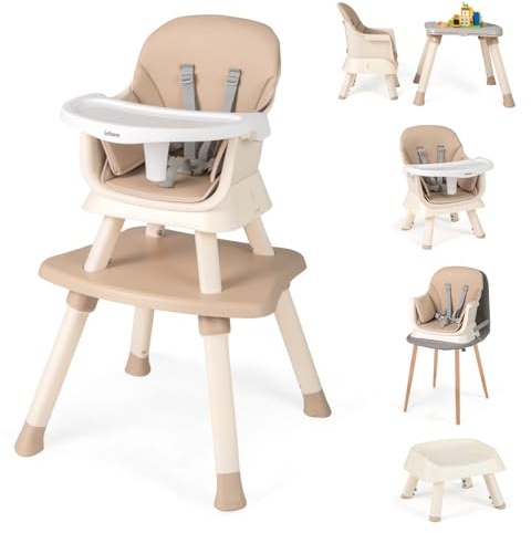 INFANS 8 in 1 Baby High Chair, Convertible Highchair for Babies and Toddlers, Infant Dining Booster Seat, Building Block Table, Kids Stool Table Chair Set with Removable Tray (Light Brown)