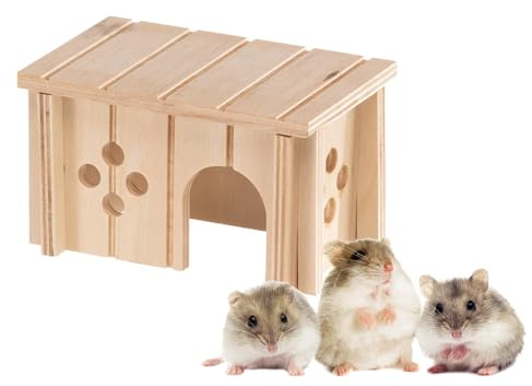 Ferplast Maison en Bois pour Hamsters, Gerbilles et Souris Sin 4641, Bois Certifié FSC®, Fenêtre de Ventilation, Montage sans Outils, 12,5 x 7,5 x H 7 cm, Taille XS