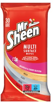 Mr Sheen Multi Surface Wipes l Clean & Dust Wood, Glass Metal & Plastic Surfaces l Scent:Cherry Blossom Size: Pack of 1