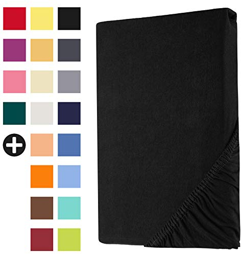 Heim24h Spannbettlaken 140x200cm bis 30 cm, Schwarz, 100% Baumwolle Bettlaken, Öko Tex Zertifiziert Jersey Spannbetttuch