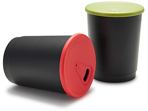 achilles Taza de café con tapa, Taza de café reutilizable, homologada LFGB, apta para lavavajillas, tapa, taza gris, 330 ml Negro/Colorido 4 piezas (paquete de 1)