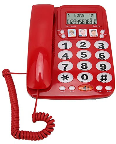 Telefono con Filo da Tavolo, Memorizzazione del Numero ID Chiamante Display LCD Tasti di Scelta Rapida Suoneria Regolabile, con Pulsante Indicatore Telefono Fisso, per Anziani Casa Hotel(Rosso)