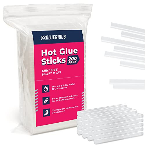Mini Hot Glue Gun Sticks (Bulk Pack of 200) - 4 Length, 0.27 Diameter - Multi-Purpose for DIY Art, Crafts, Home Decoration, Sealing, and Repairing - Compatible with Most Glue Guns