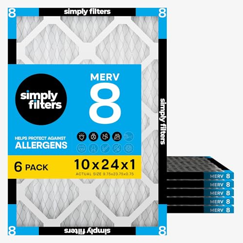 Simply by MervFilters, 10x24x1 Air Filter, MERV 8, MPR 600, AC Furnace Air Filter, 6 Pack