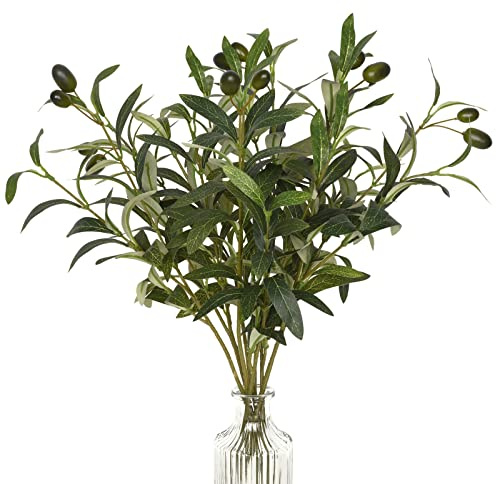 Waipfaru Rami di ulivo finti per vasi, rami di ulivo con ulivi realistici, steli artificiali per decorazione per centrotavola, composizioni floreali (3 pezzi, 45,7 cm)