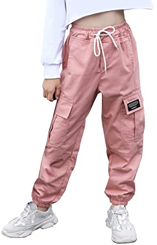 SEUAR Pantalon Cargo Ample Fille Multi Poche Pantalon Enfant Fille Danse Jazz Sport Casual Trousers Hip-Hop 150