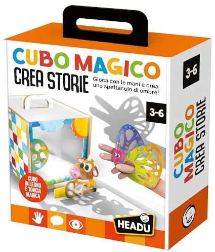 HEADU - Cubo Magico Crea Storie - Crea E Proietta Il Tuo Spettacolo | Divertiti a Creare Storie e Proiettarlo con Le Ombre, Gioco Bambini 3 4 5 6 Anni, Regalo Bambino, Regalo Bambina, Made In Italy