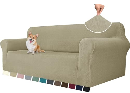 YSTELLAA Stretchigt Sofföverdrag Med Armstöd 3-Sits, Elastiskt Soffskydd Universell, Pet Soff Cover Töjbart Överdrag, Modernt Soffskydd Jacquard, Sofföverkast För Soffa Fåtölj, Kaki
