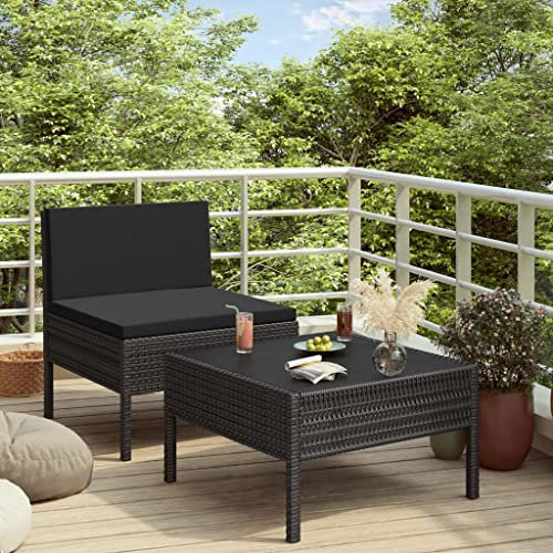 AUVYI Juego de 2 sillas de jardín con cojines de polirratán negro, 57 x 69 x 69 cm, grupo de bancos de esquina, muebles de jardín, tumbonas, sillones, sillones, sillas de balcón