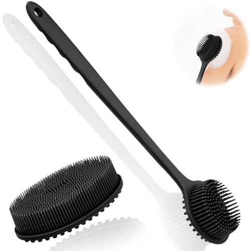 2PCS Silicone Body Scrubber Schwarz Körperbürste Duschbürste Rücken Rückenschrubber Rückenbürste für Dusche Körperschrubber Bürste Körper Back Silikonschrubber Rückenschwamm Körperwäscher für Dusche