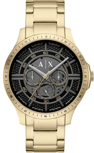 Armani Exchange Watch for Men, Quartz Multifunctional Movement and 46mm Case Size with Stainless Steel Strap, Gold Tone