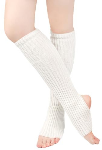 HSLPSM Damen Mädchen Ballettstulpen mit Fersenloch, Leg Warmers, Tanzen Stulpen Beinwärmer Ballett Yoga Stulpen Legwarmer Beinstulpen, Alle Jahreszeiten, Einheitsgröße (Weiß)